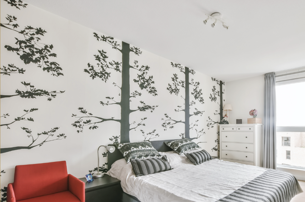 Living room with curtains