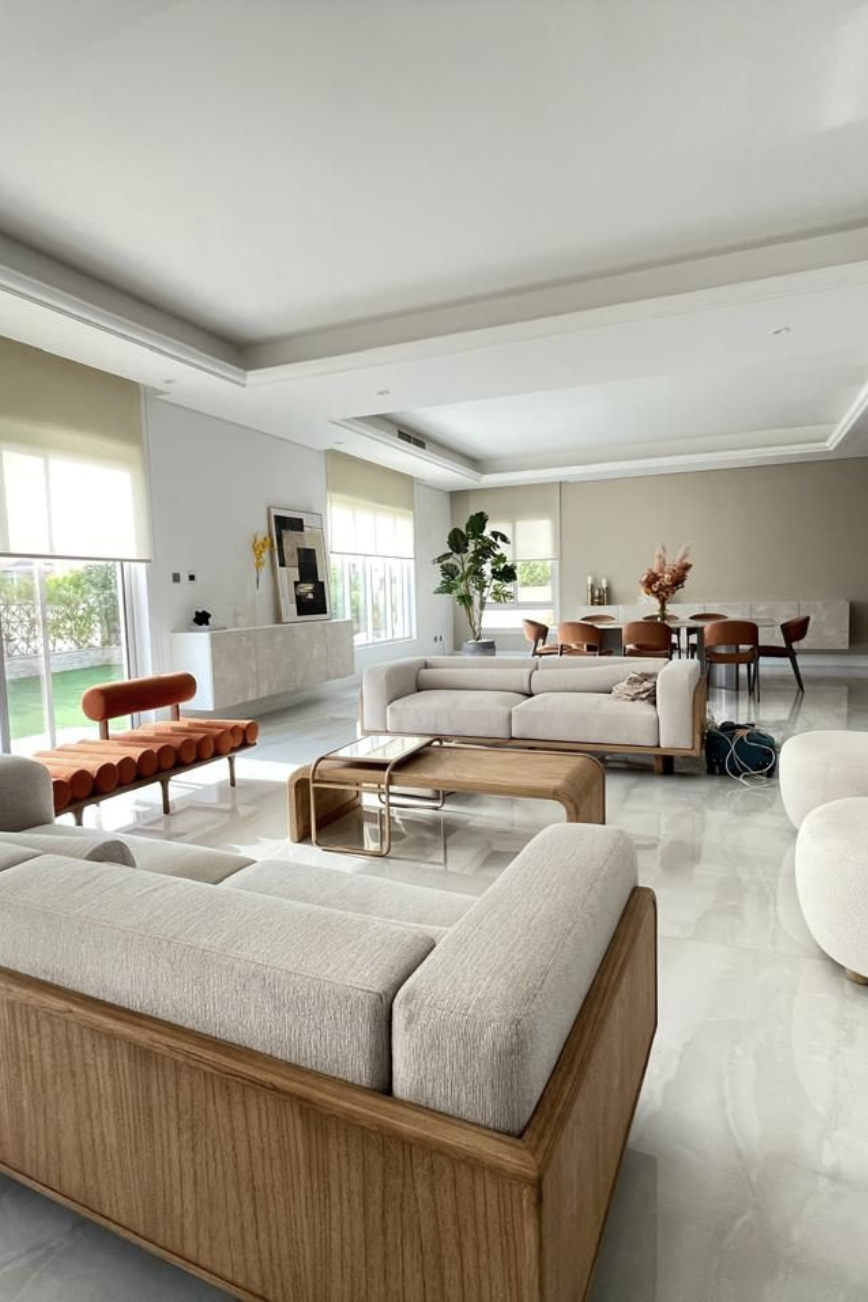 Living room with curtains